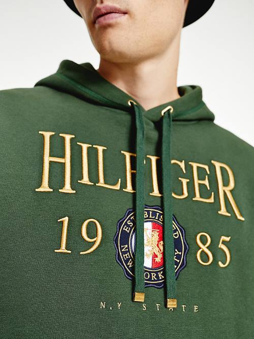 Tommy Hilfiger Icons Logo Embroidery Relaxed Fit Moški Pulover s kapuco Zelena | TH479UZW