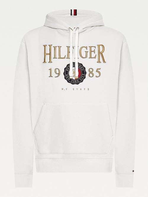 Tommy Hilfiger Icons Logo Embroidery Relaxed Fit Moški Pulover s kapuco Bela | TH524ETB