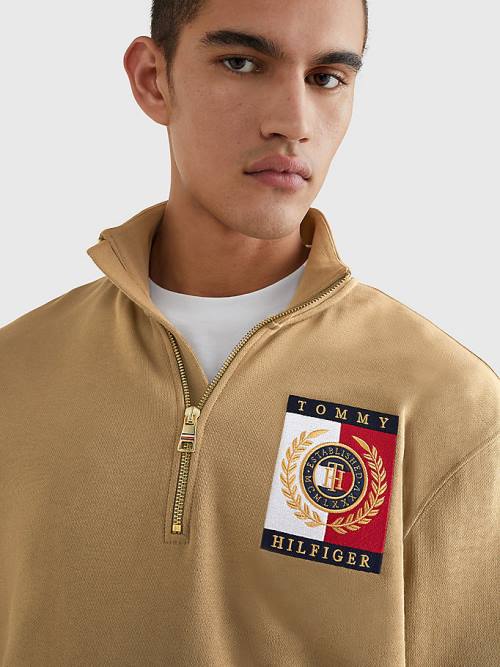 Tommy Hilfiger Icons Logo Half-Zip Moški Pulover s kapuco Rjav | TH479UBD