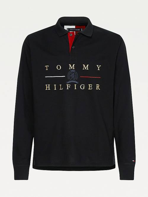 Tommy Hilfiger Icons Long Sleeve Regular Fit Moški Polo Majica Črna | TH791VDL