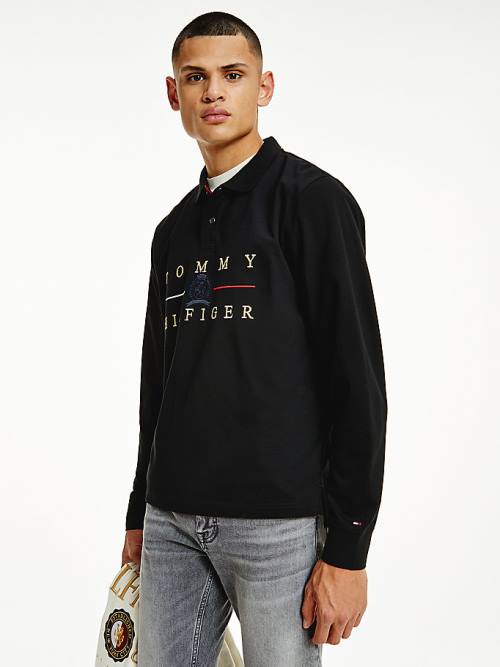 Tommy Hilfiger Icons Long Sleeve Regular Fit Moški Polo Majica Črna | TH791VDL