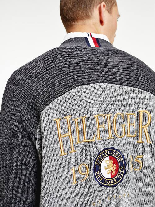 Tommy Hilfiger Icons Oversized Crest Cardigan Moški Puloverji Siva | TH740PHT