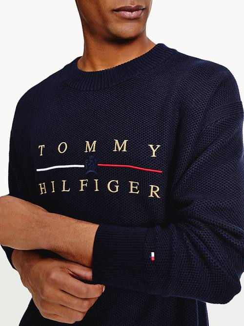 Tommy Hilfiger Icons Oversized Structured Jumper Moški Puloverji Modra | TH952MTI