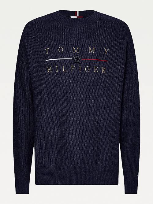 Tommy Hilfiger Icons Oversized Structured Jumper Moški Puloverji Modra | TH952MTI