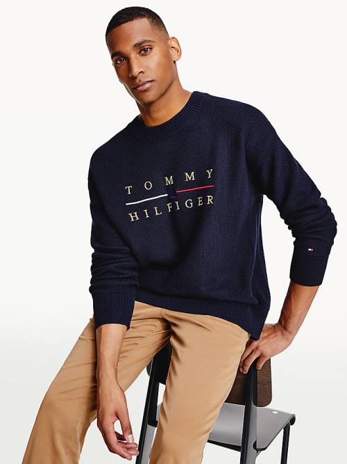 Tommy Hilfiger Icons Oversized Structured Jumper Moški Puloverji Modra | TH952MTI