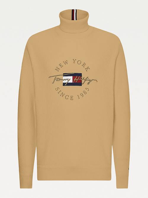 Tommy Hilfiger Icons TH Flex Roll Neck Jumper Moški Puloverji Kaki | TH785UQF