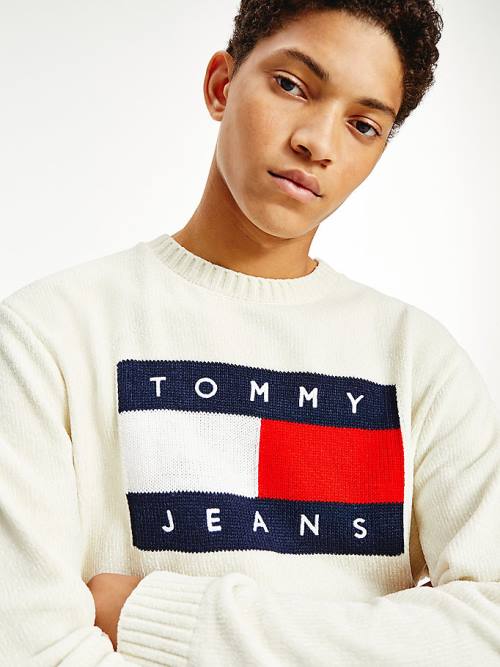 Tommy Hilfiger Intarsia Flag Relaxed Fit Jumper Moški Puloverji Bela | TH085CGR