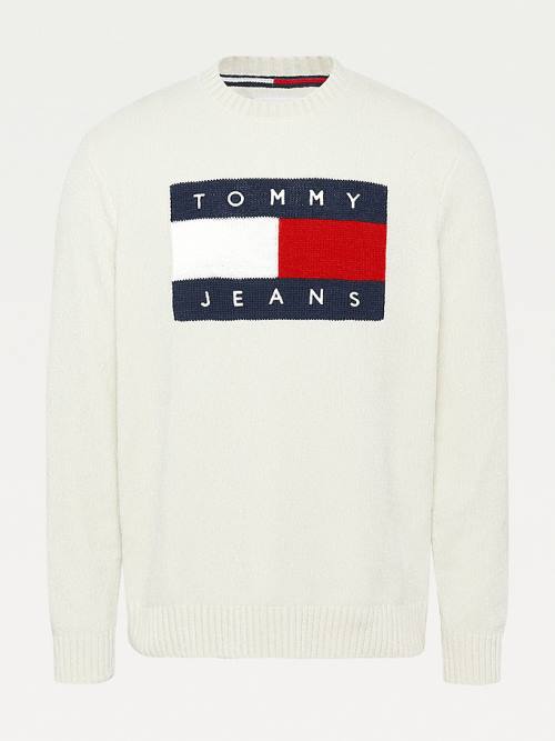 Tommy Hilfiger Intarsia Flag Relaxed Fit Jumper Moški Puloverji Bela | TH085CGR