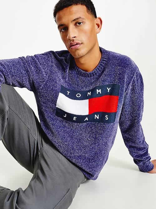 Tommy Hilfiger Intarsia Flag Relaxed Fit Jumper Moški Puloverji Modra | TH095BLE