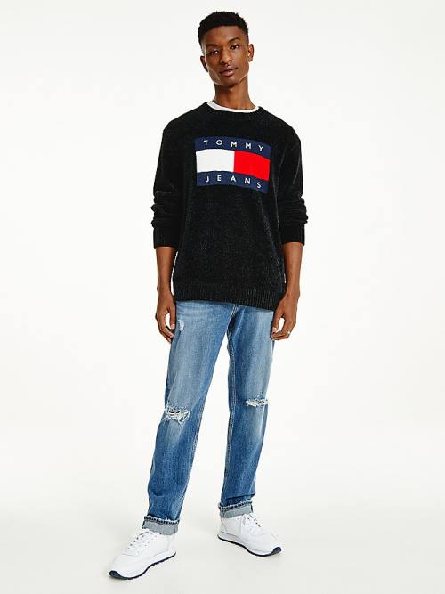 Tommy Hilfiger Intarsia Flag Relaxed Fit Jumper Moški Puloverji Črna | TH430KHN