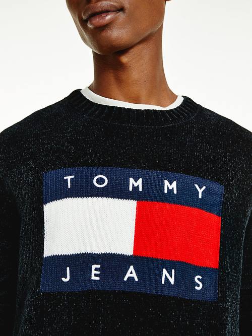 Tommy Hilfiger Intarsia Flag Relaxed Fit Jumper Moški Puloverji Črna | TH430KHN