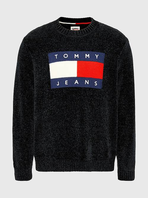 Tommy Hilfiger Intarsia Flag Relaxed Fit Jumper Moški Puloverji Črna | TH430KHN