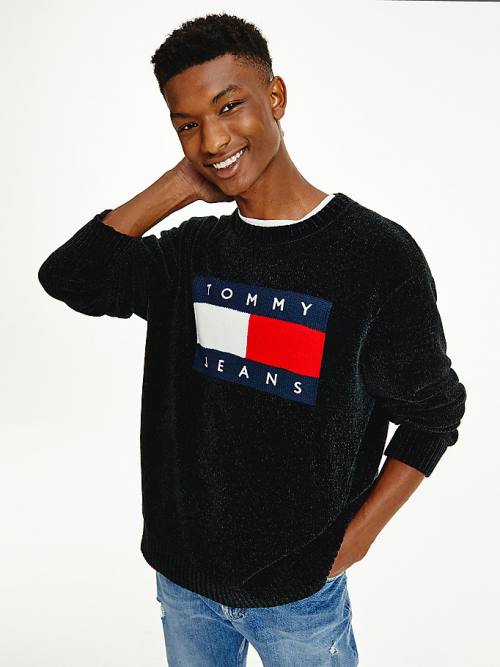 Tommy Hilfiger Intarsia Flag Relaxed Fit Jumper Moški Puloverji Črna | TH430KHN