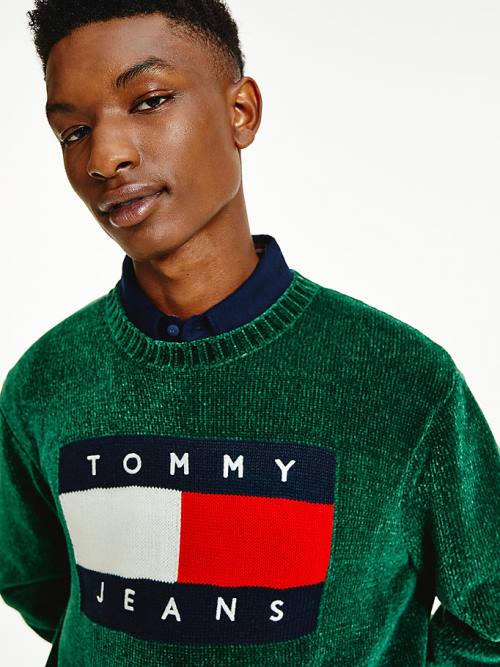 Tommy Hilfiger Intarsia Flag Relaxed Fit Jumper Moški Puloverji Zelena | TH698ZXP