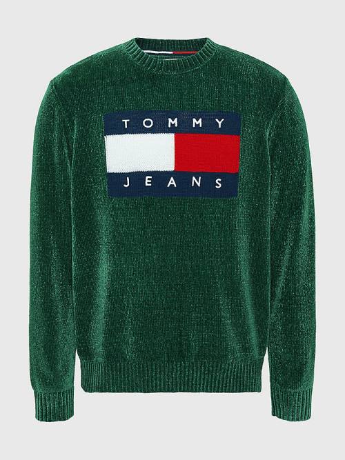 Tommy Hilfiger Intarsia Flag Relaxed Fit Jumper Moški Puloverji Zelena | TH698ZXP