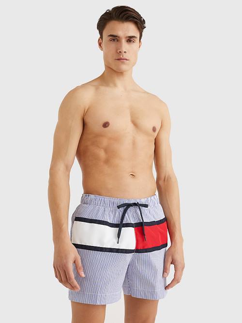 Tommy Hilfiger Ithaca Stripe Colour-Blocked Mid Length Shorts Moški Kopalke Modra | TH825MJZ