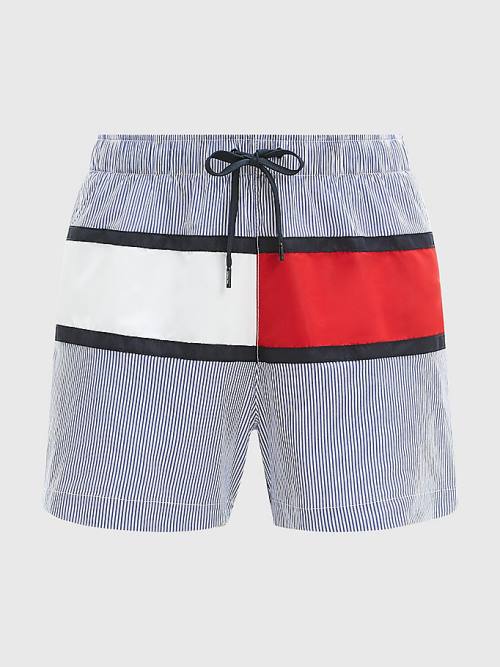 Tommy Hilfiger Ithaca Stripe Colour-Blocked Mid Length Shorts Moški Kopalke Modra | TH825MJZ