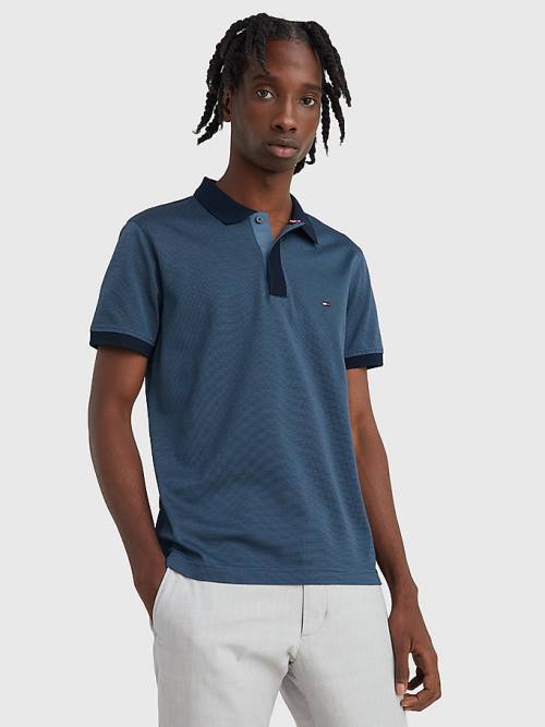 Tommy Hilfiger Jacquard Slim Fit Moški Polo Majica Modra | TH167UKP