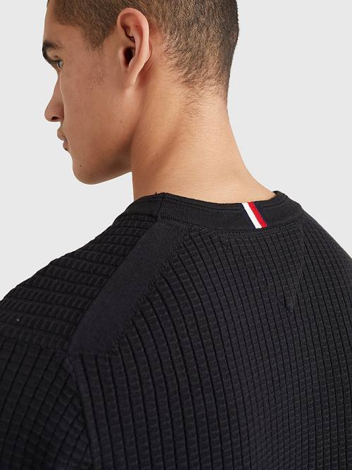 Tommy Hilfiger Knitted Grid Check Crew Neck Jumper Moški Puloverji Črna | TH327FEK