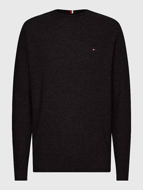 Tommy Hilfiger Knitted Grid Check Crew Neck Jumper Moški Puloverji Črna | TH327FEK