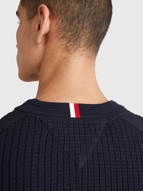 Tommy Hilfiger Knitted Grid Check Crew Neck Jumper Moški Puloverji Modra | TH423NQL