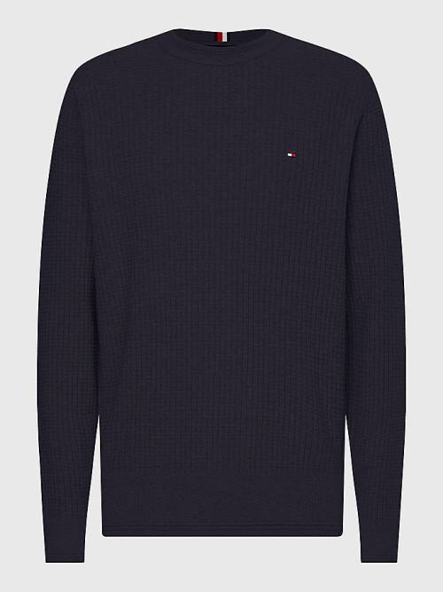 Tommy Hilfiger Knitted Grid Check Crew Neck Jumper Moški Puloverji Modra | TH423NQL