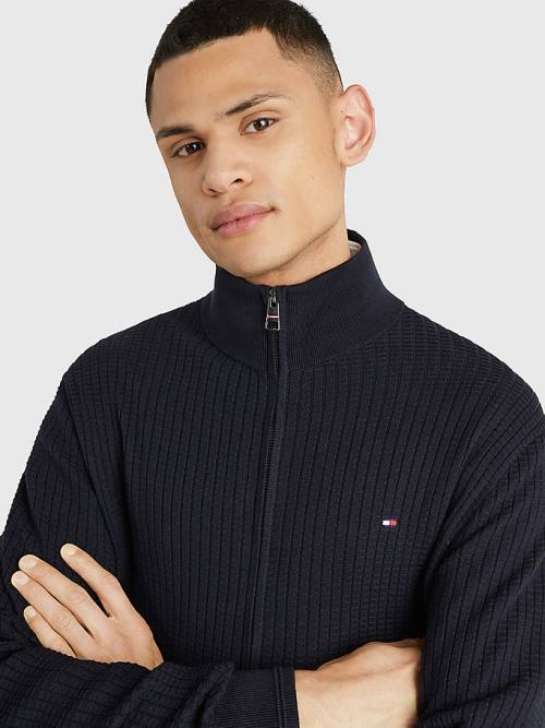 Tommy Hilfiger Knitted Grid Check Zip-Thru Jumper Moški Puloverji Modra | TH159CYJ