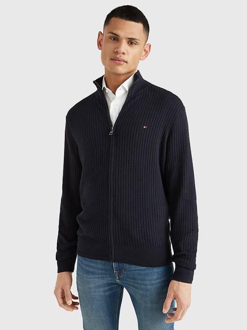 Tommy Hilfiger Knitted Grid Check Zip-Thru Jumper Moški Puloverji Modra | TH159CYJ