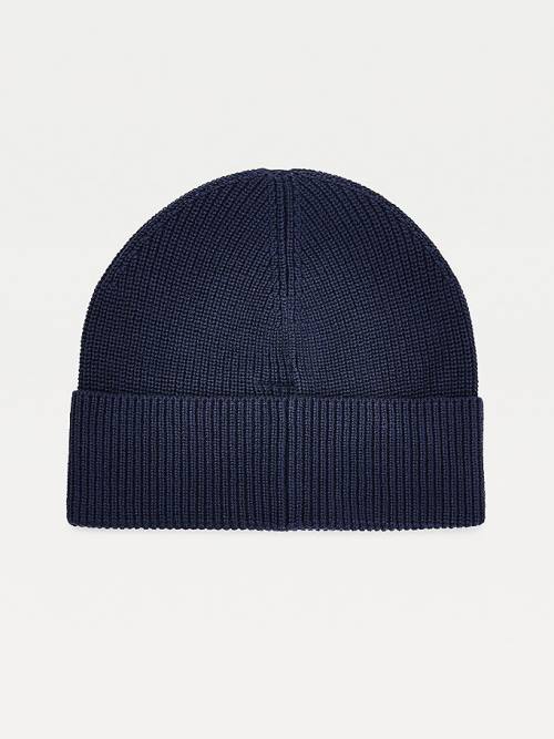 Tommy Hilfiger Knitted Organic Cotton Badge Beanie Moški Kapa Modra | TH867YKE