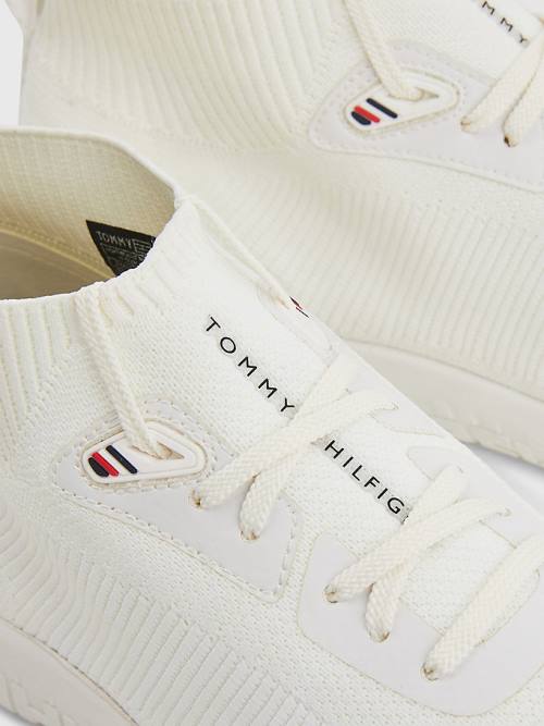 Tommy Hilfiger Knitted Runner High-Top Moški Superge Bela | TH214VTP