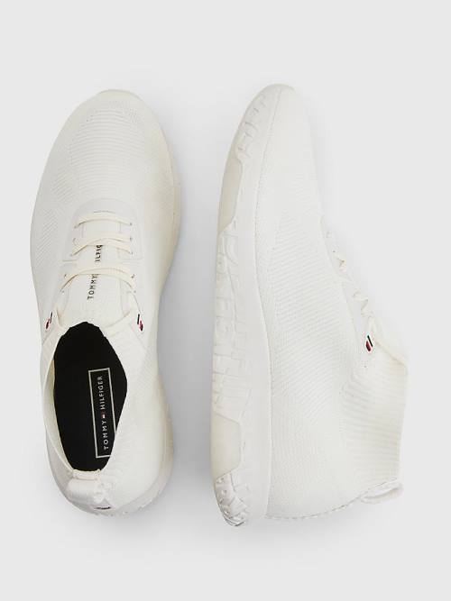 Tommy Hilfiger Knitted Runner High-Top Moški Superge Bela | TH214VTP