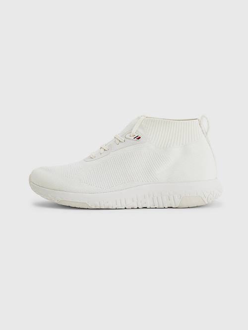 Tommy Hilfiger Knitted Runner High-Top Moški Superge Bela | TH214VTP