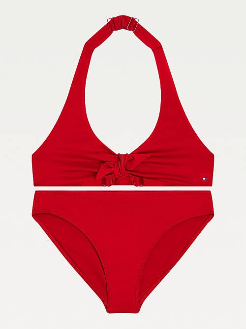 Tommy Hilfiger Knot Front Triangle Bikini Set Dekleta Kopalke Rdeča | TH092XYR