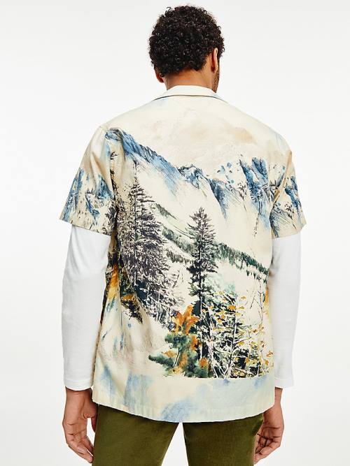 Tommy Hilfiger Landscape Print Regular Short Sleeve Moški Srajce Bež | TH420XCN