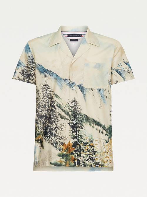 Tommy Hilfiger Landscape Print Regular Short Sleeve Moški Srajce Bež | TH420XCN