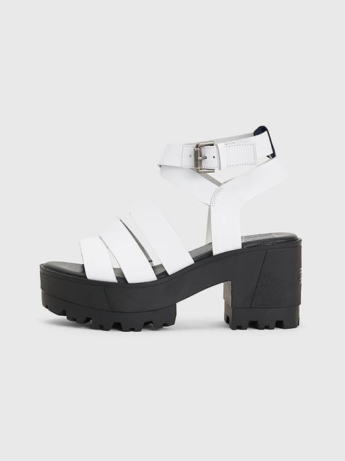 Tommy Hilfiger Leather Block Heel Ženske Sandali Bela | TH328GNE