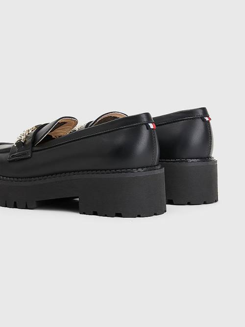 Tommy Hilfiger Leather Chain Chunky Ženske Loafers Črna | TH897SLF