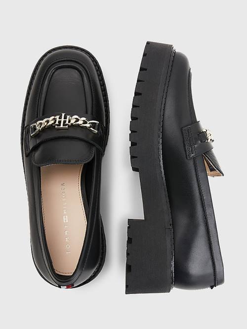 Tommy Hilfiger Leather Chain Chunky Ženske Loafers Črna | TH897SLF