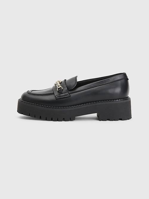 Tommy Hilfiger Leather Chain Chunky Ženske Loafers Črna | TH897SLF