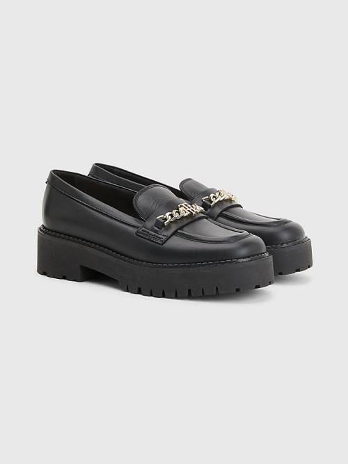 Tommy Hilfiger Leather Chain Chunky Ženske Loafers Črna | TH897SLF