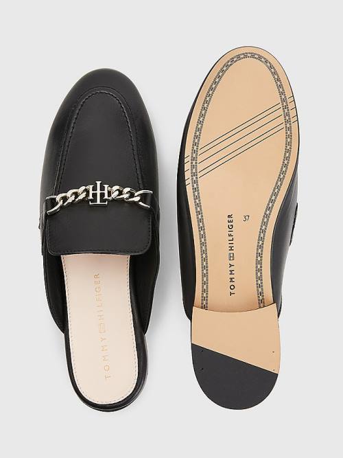 Tommy Hilfiger Leather Chain Mule Ženske Loafers Črna | TH820UPZ