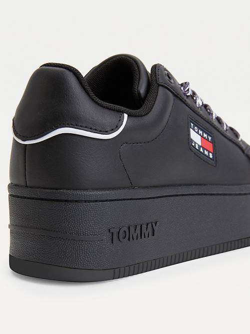 Tommy Hilfiger Leather Flatform Cupsole Ženske Superge Črna | TH643DWB