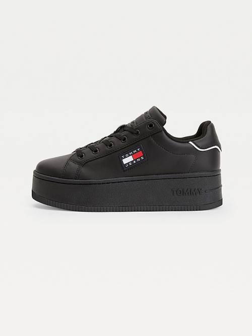 Tommy Hilfiger Leather Flatform Cupsole Ženske Superge Črna | TH643DWB