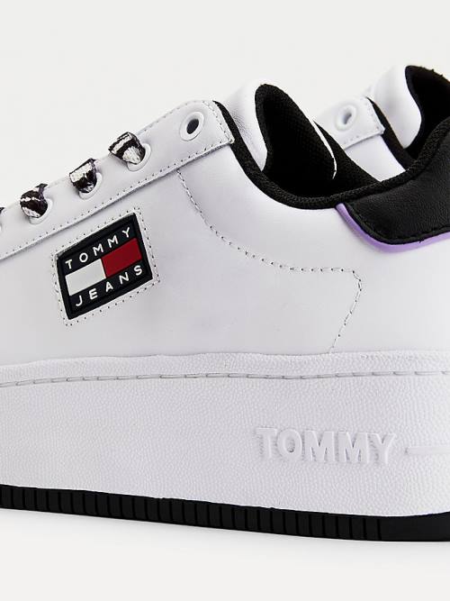 Tommy Hilfiger Leather Flatform Cupsole Ženske Superge Bela | TH674JEV