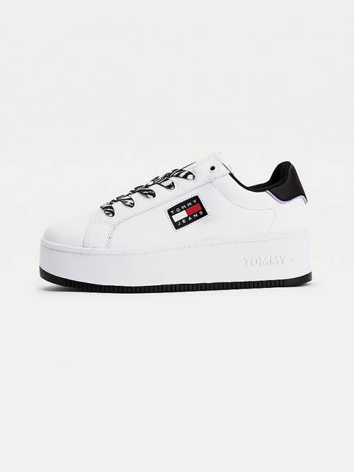 Tommy Hilfiger Leather Flatform Cupsole Ženske Superge Bela | TH674JEV