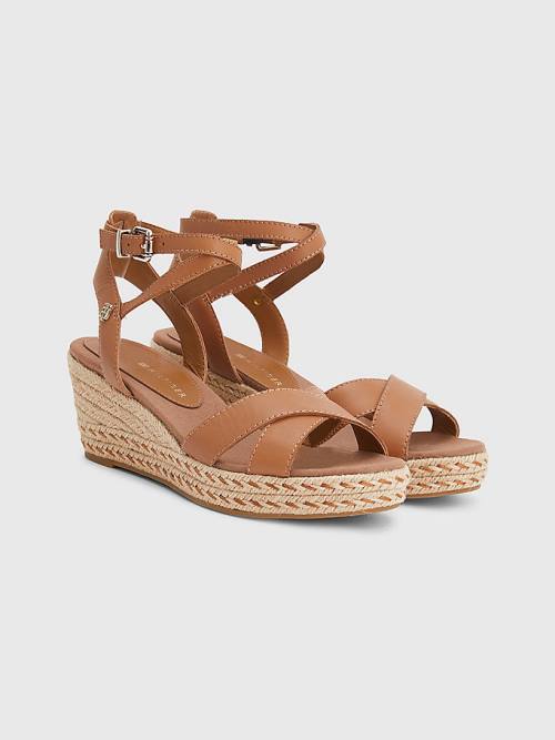 Tommy Hilfiger Leather Low Wedge Ženske Sandali Rjav | TH653FAC