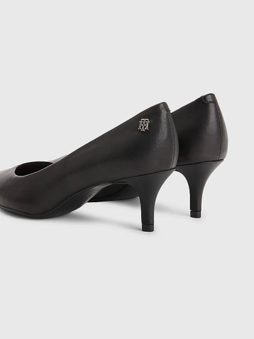 Tommy Hilfiger Leather Mid Pumps Ženske Visoke Pete Črna | TH810QEJ