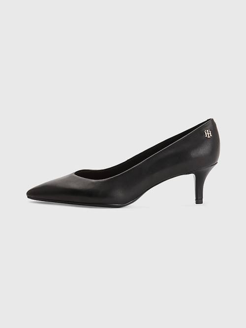 Tommy Hilfiger Leather Mid Pumps Ženske Visoke Pete Črna | TH810QEJ