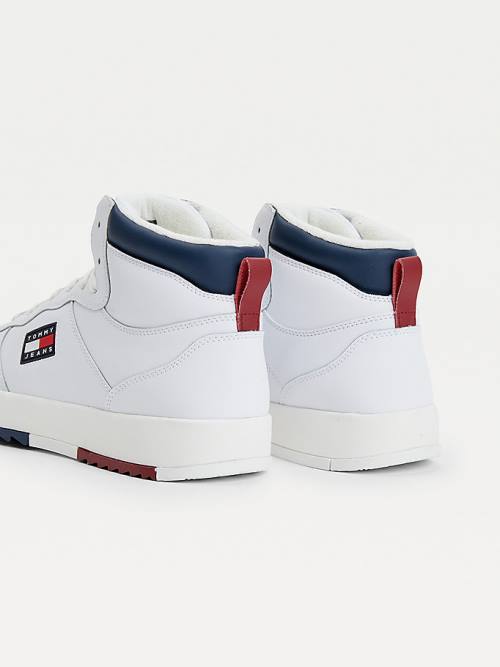 Tommy Hilfiger Leather Mid-Top Moški Superge Bela | TH013VSF