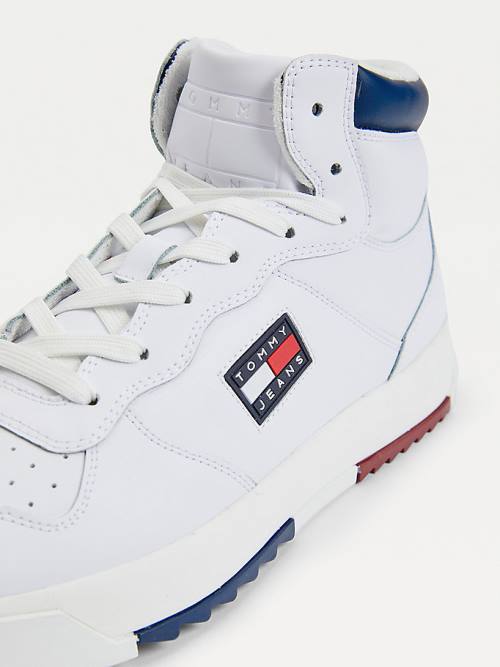 Tommy Hilfiger Leather Mid-Top Moški Superge Bela | TH013VSF